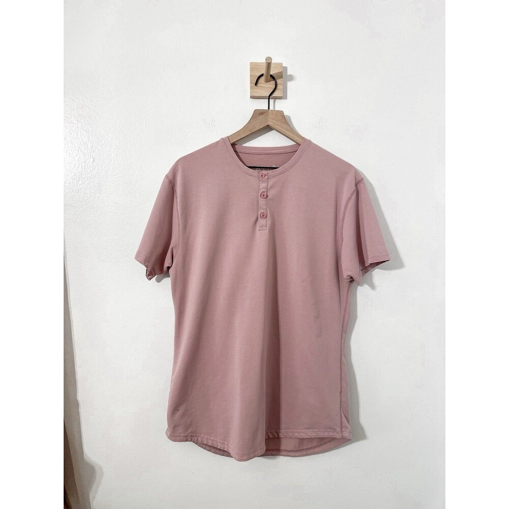 BYLT Basics Mens Drop Cut Short Sleeve Henley Mauve Sz Large Lux Casual Everyday